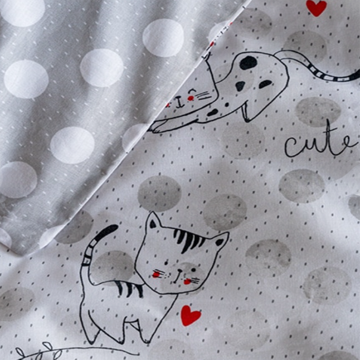 Divpusējs gultas veļas komplekts (3 daļas) Cute Kitty||TavsSapnis