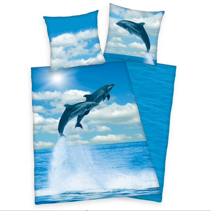 Divpusējas gultas veļas komplekts Delfīni||TavsSapnis