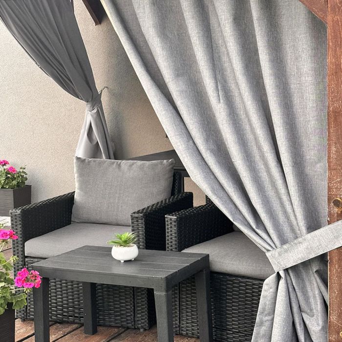 Šūts terases aizkars Linen Grey ar UV aizsardzību, ar sasienamo lenti||TavsSapnis
