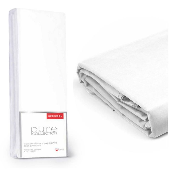 Pure Collection satīna palags ar gumiju WHITE, 200x220 cm||TavsSapnis