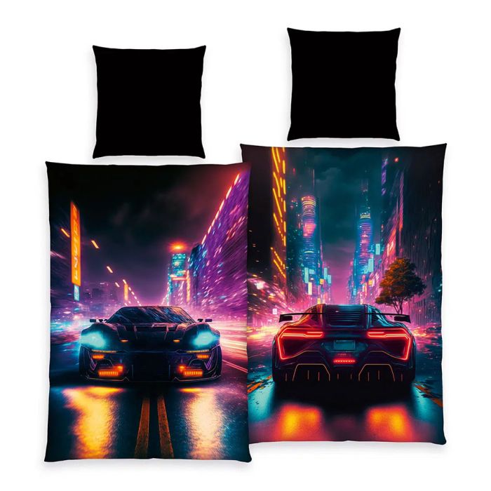 Gultas veļas komplekts Neon Car, 140x200, 70x90 cm||TavsSapnis