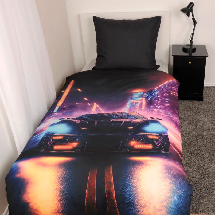 Gultas veļas komplekts Neon Car, 140x200, 70x90 cm||TavsSapnis