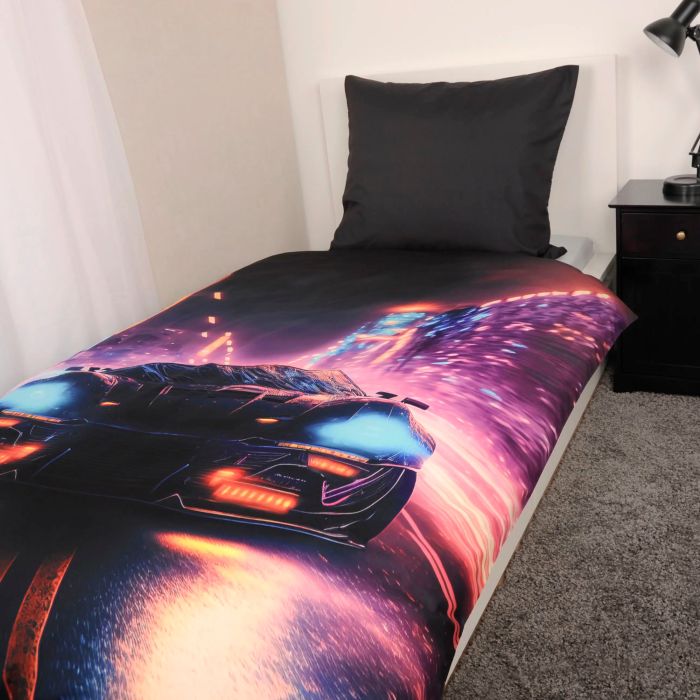 Gultas veļas komplekts Neon Car, 140x200, 70x90 cm||TavsSapnis