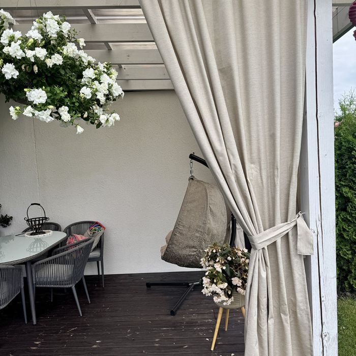 Šūts terases aizkars Linen Sand ar UV aizsardzību, ar sasienamo lenti||TavsSapnis