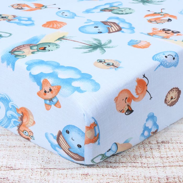 Kokvilnas palags ar gumiju Jūras prieki, 60x120 cm||TavsSapnis