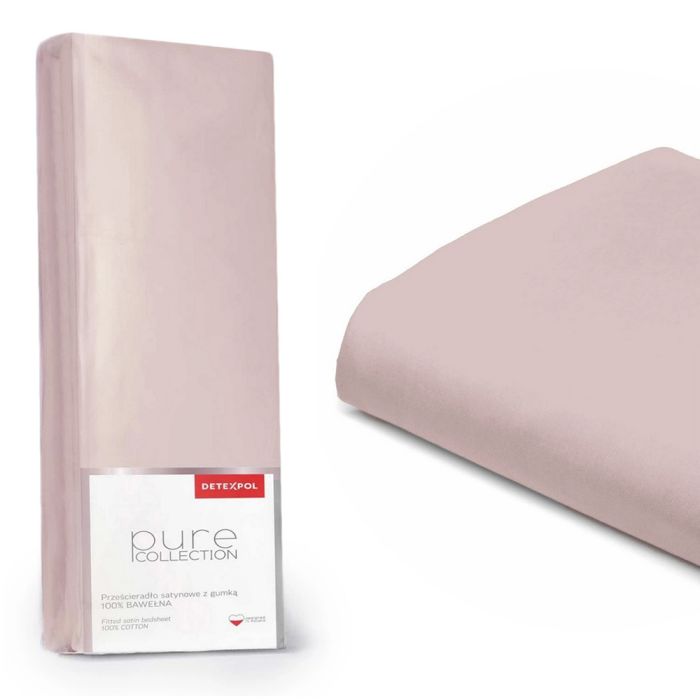 Pure Collection satīna palags ar gumiju POWDER PINK, 200x220 cm||TavsSapnis