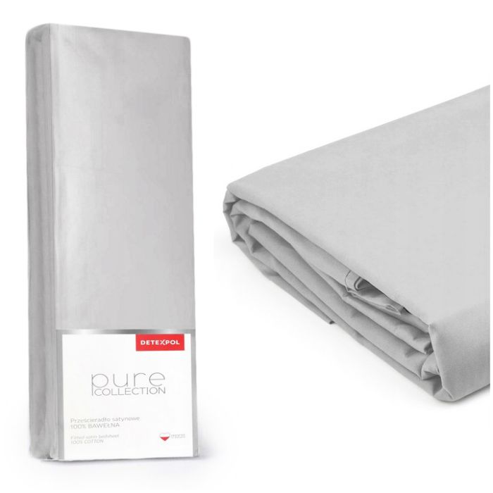 Pure Collection satīna palags ar gumiju LIGHT GREY, 200x220 cm||TavsSapnis