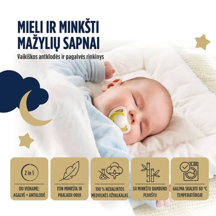 Sega un spilvens My First Duvet and Pillow ar bambusu, 100x140, 40x60 cm||TavsSapnis