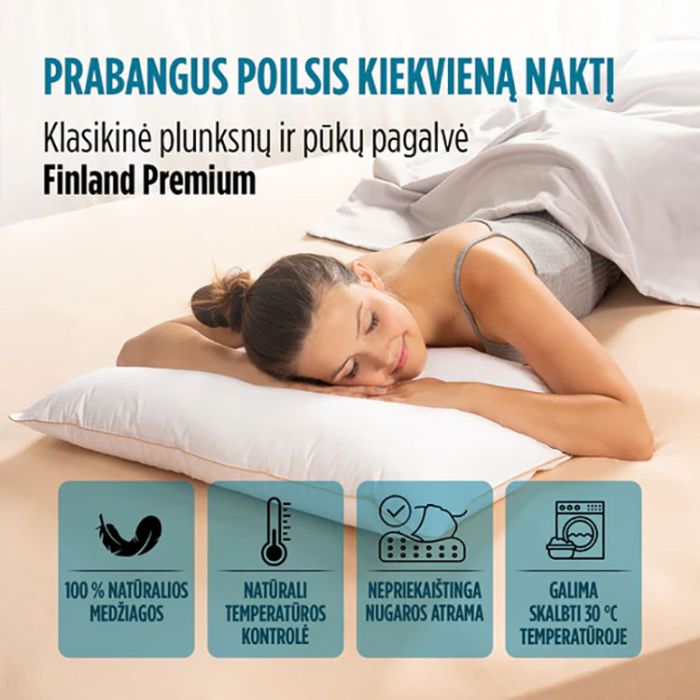 Klasisks spalvu un dūnu spilvens Finland Premium, 50x70 cm||TavsSapnis