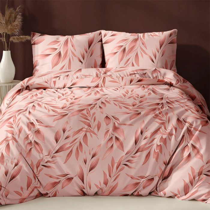 Kokvilnas gultasveļa Pink Leaves, 140x200, 50x70 cm||TavsSapnis