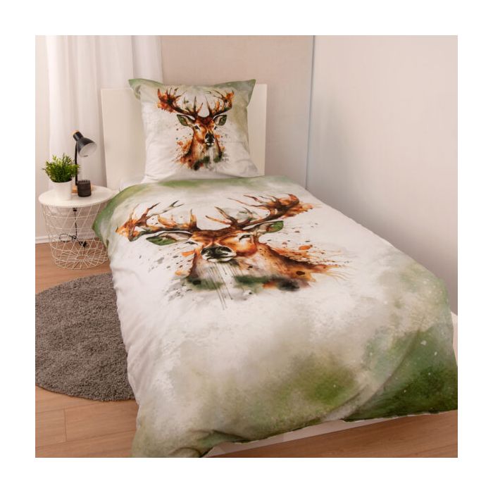 Divpusējs flaneļa gultasveļas komplekts Brieži, 135x200, 80x80 cm||TavsSapnis