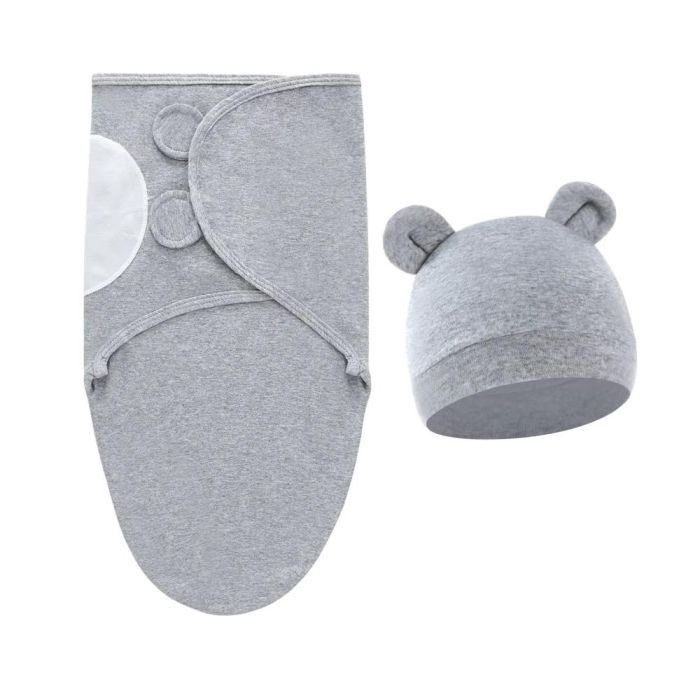Trikotažas autiņbiksīšu kokons ar cepuri Grey, 48 cm||TavsSapnis