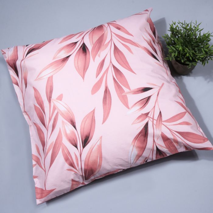 Kokvilnas spilvendrāna Pink Leaves, 70x70 cm||TavsSapnis