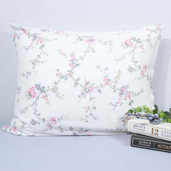 Kokvilnas spilvendrāna ar rāvējslēdzēju Ziedi, 50x70 cm||TavsSapnis