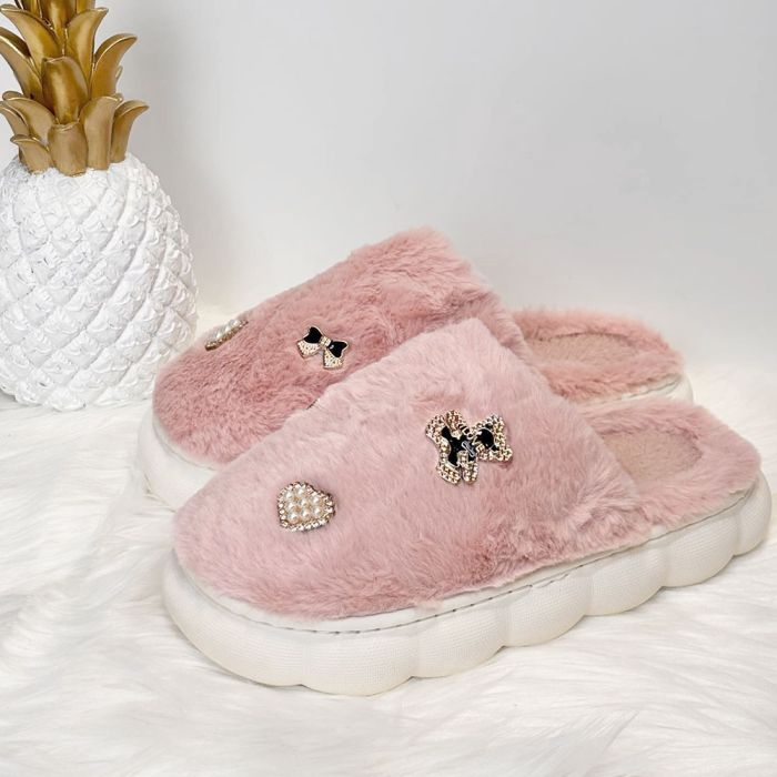 Sieviešu čības ar kažokādu Pink Fluffy, 36 izmērs||TavsSapnis