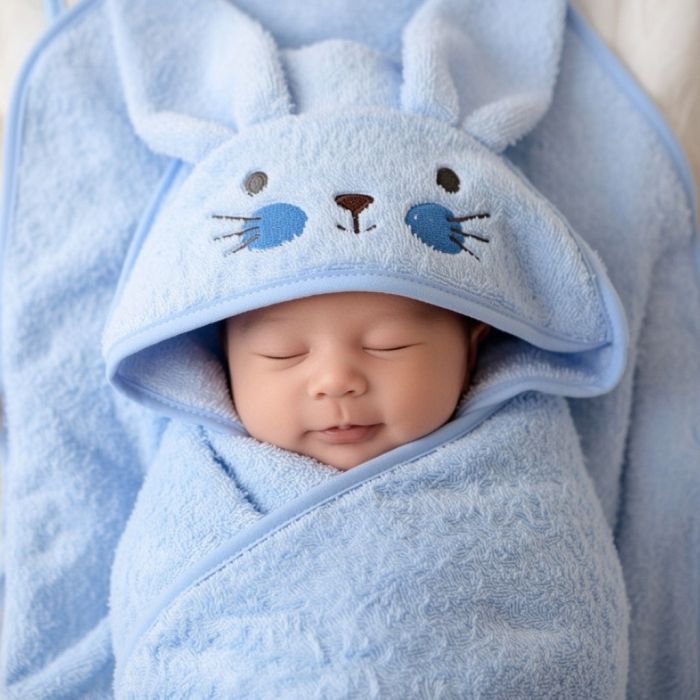 Dvielis ar kapuci Blue Bunny, 100x100 cm||TavsSapnis