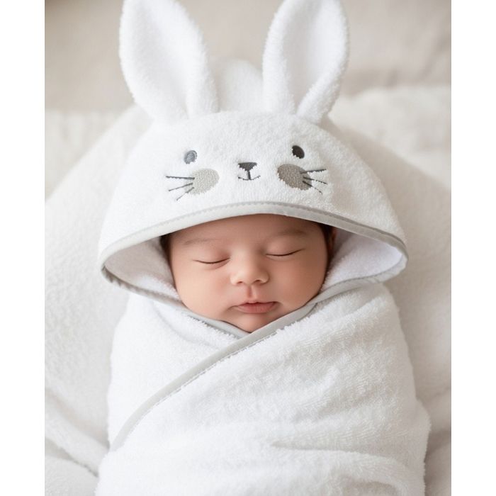 Dvielis ar kapuci White Bunny, 100x100 cm||TavsSapnis
