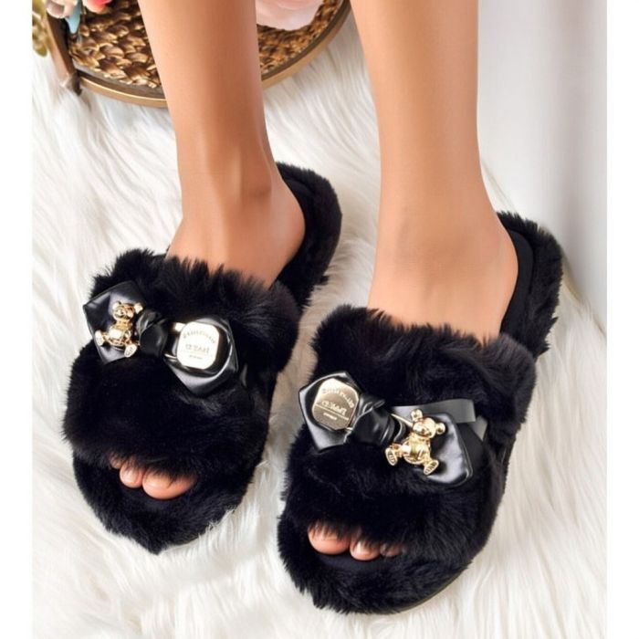 Sieviešu čības  ar kažokādu Black Furry, 36 izmērs ||TavsSapnis