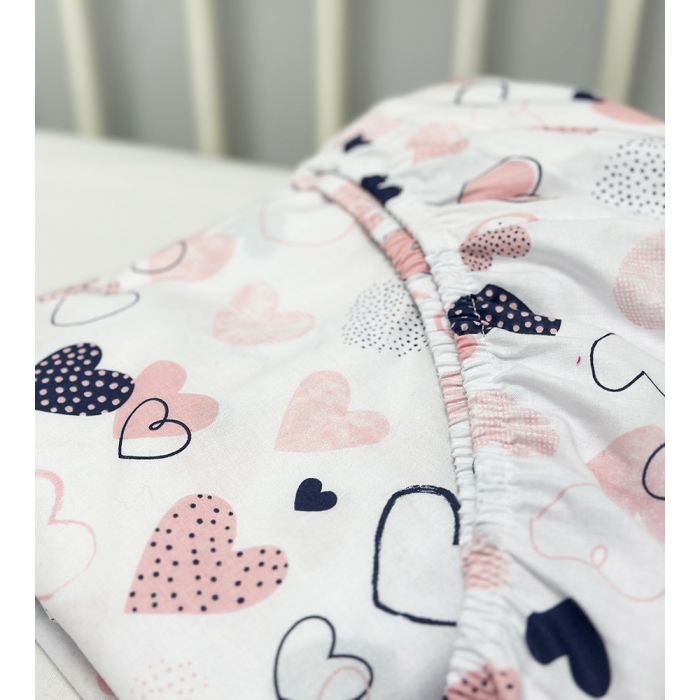 Kokvilnas palags ar gumiju Rozā sirdis, 70x140 cm||TavsSapnis