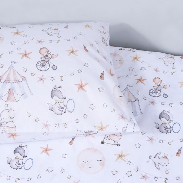 Kokvilnas gultas veļas komplekts zīdainim Cirks, 90x120, 40x60 cm||TavsSapnis