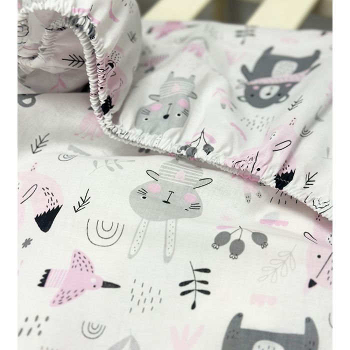 Kokvilnas palags ar gumiju Rozā mežs, 60x120 cm||TavsSapnis