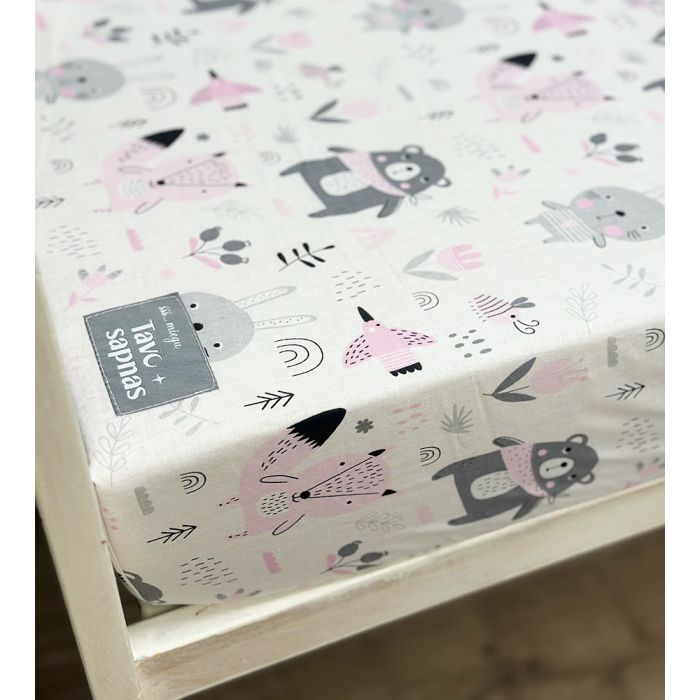 Kokvilnas palags ar gumiju Rozā mežs, 70x140 cm||TavsSapnis