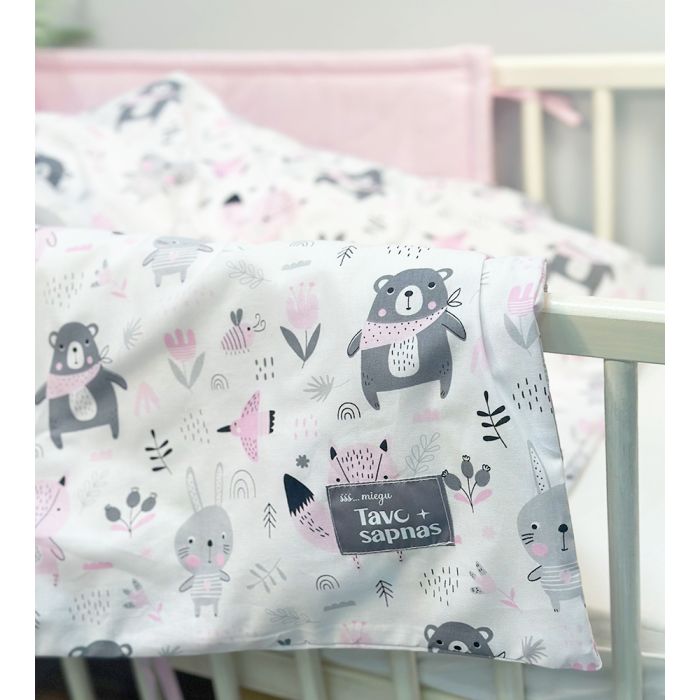 3 daļas gultas veļas komplekts Rozā mežs, 100x135, 40x60 cm ar aizsargu||TavsSapnis
