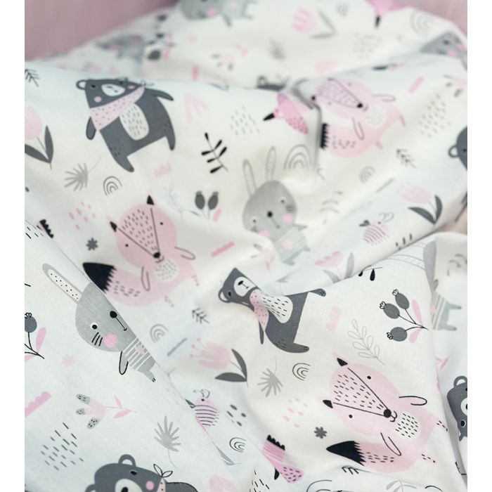 3 daļas gultas veļas komplekts Rozā mežs, 90x120, 40x60 cm ar aizsargu||TavsSapnis