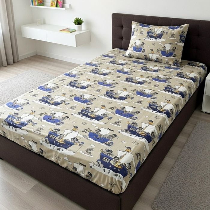 Kokvilnas palags ar gumiju Pirāti, 80x160 cm||TavsSapnis