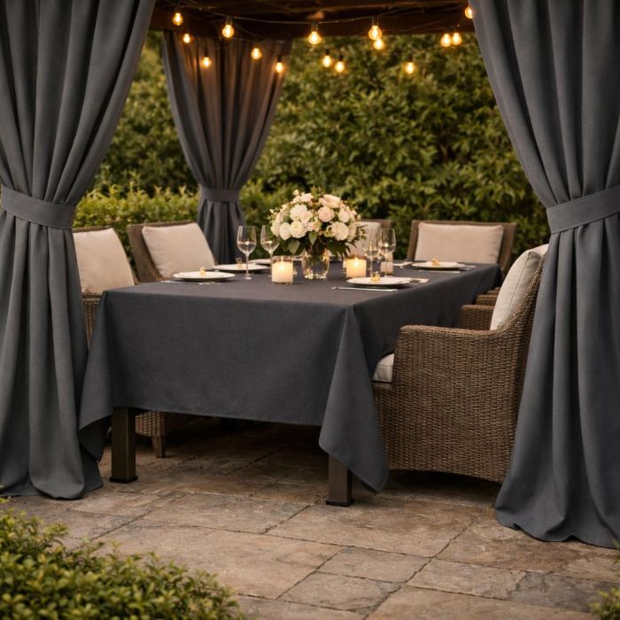 Šūts terases aizkars Monte Karlo Dark Grey ar UV aizsardzību, ar sasienamo lenti||TavsSapnis