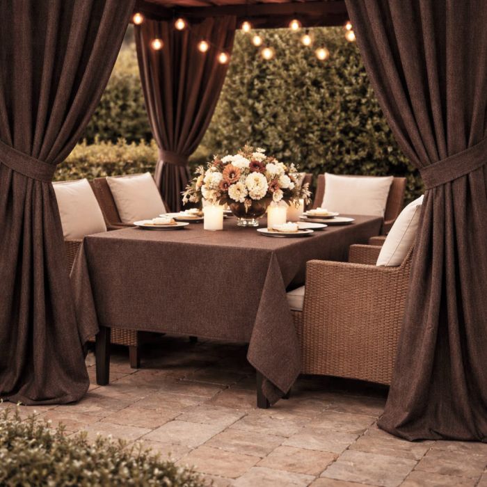 Šūts terases aizkars Linen Dark Brown ar UV aizsardzību, ar sasienamo lenti||TavsSapnis