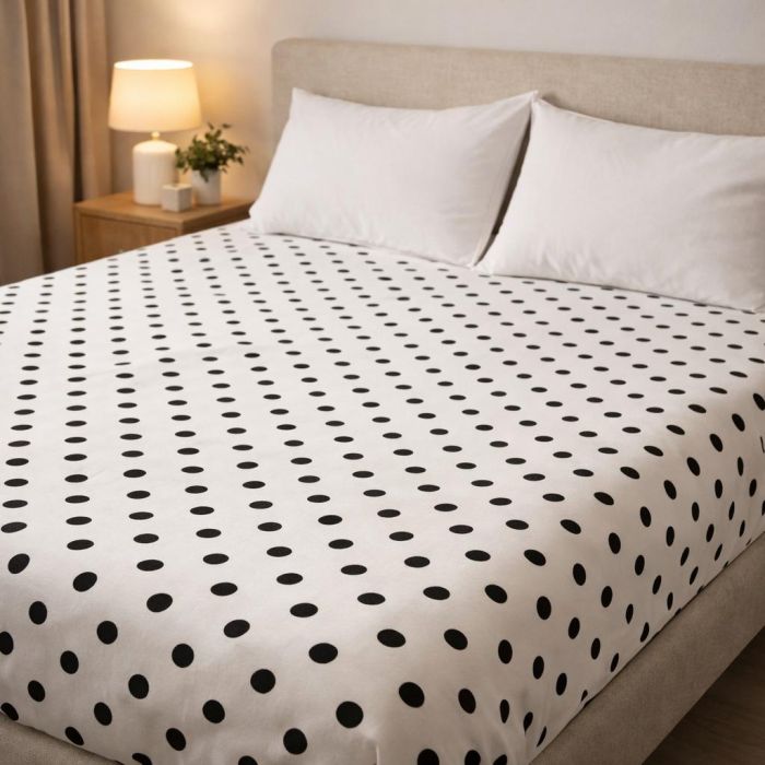 Kokvilnas palags bez gumijas Balts punktots, 155x220 cm||TavsSapnis