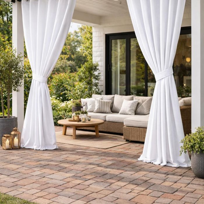 Šūts terases aizkars, ar sasienamo lenti, Balts||TavsSapnis