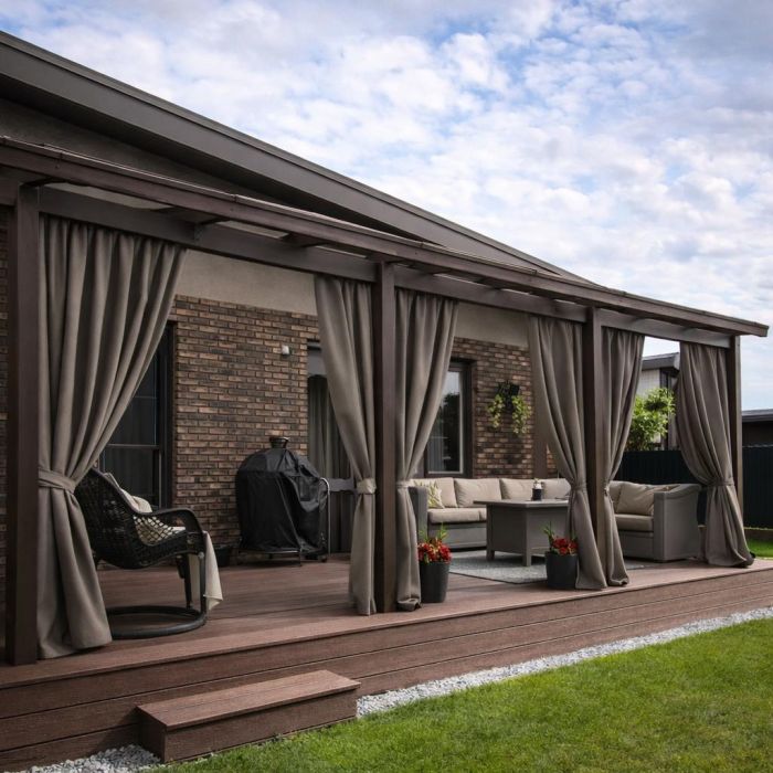 Šūts terases aizkars, ar sasienamo lenti, Pelēks brūns||TavsSapnis