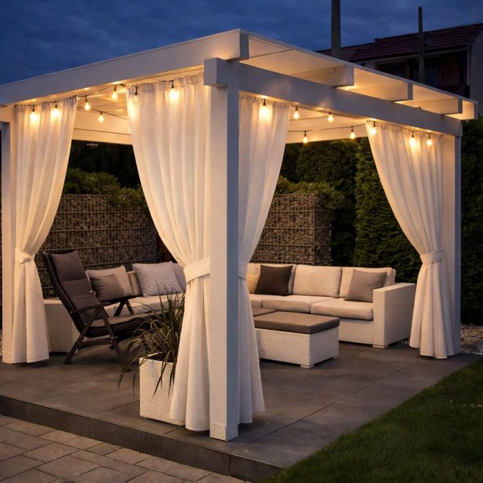 Šūts terases aizkars, ar sasienamo lenti, Balts||TavsSapnis