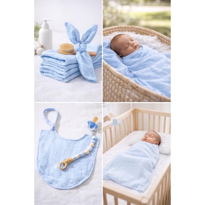 Muslīna autiņš Zilā krāsā, 65x80 cm||TavsSapnis