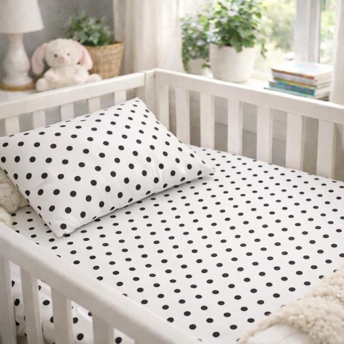Kokvilnas gultas veļas komplekts zīdainim Black Dots, 100x135, 40x60 cm||TavsSapnis