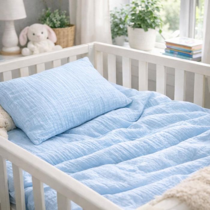 Muslīna (double gauze) gultas veļas komplekts Sky, 100x135, 40x60 cm||TavsSapnis