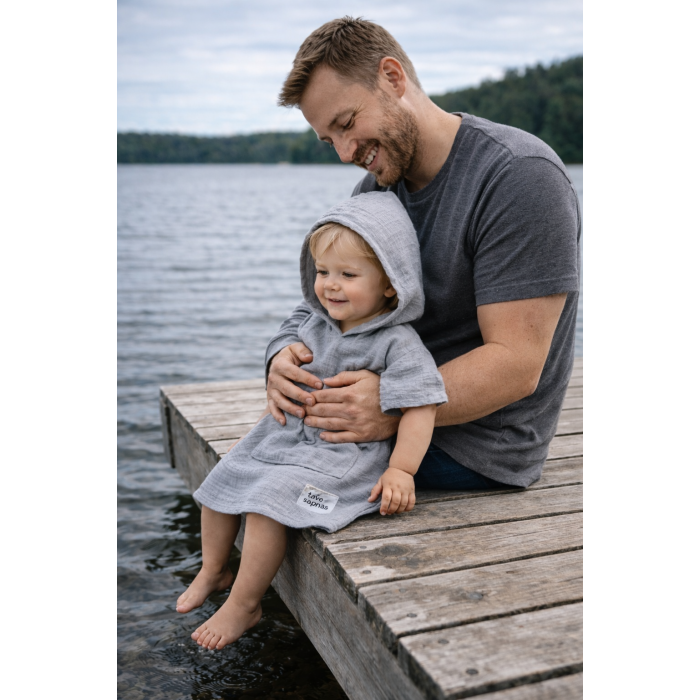 Muslīna pončo-dvielis Pelēks||TavsSapnis