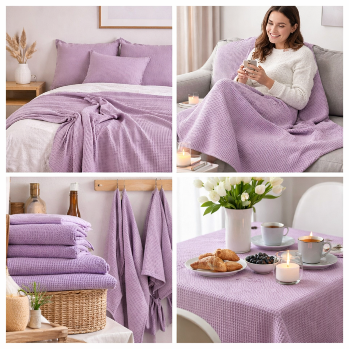 Kokvilnas audums WAFFLE, lilac||TavsSapnis