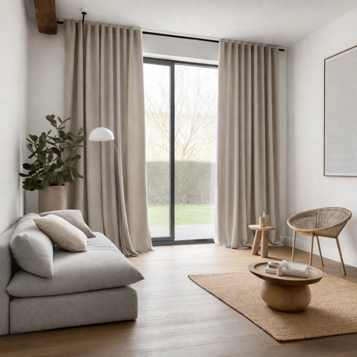 Mērāmi nakts aizkari Emma Light Taupe, augstums 280 cm||TavsSapnis