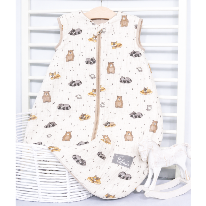 Vasaras muslīna guļammaiss ar divpusēju rāvējslēdzēju Meža draugi, 80 cm||TavsSapnis