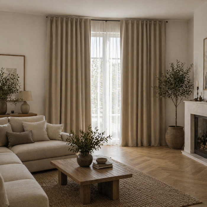 Mērāmi nakts aizkari Emma Light Brown, augstums 280 cm||TavsSapnis