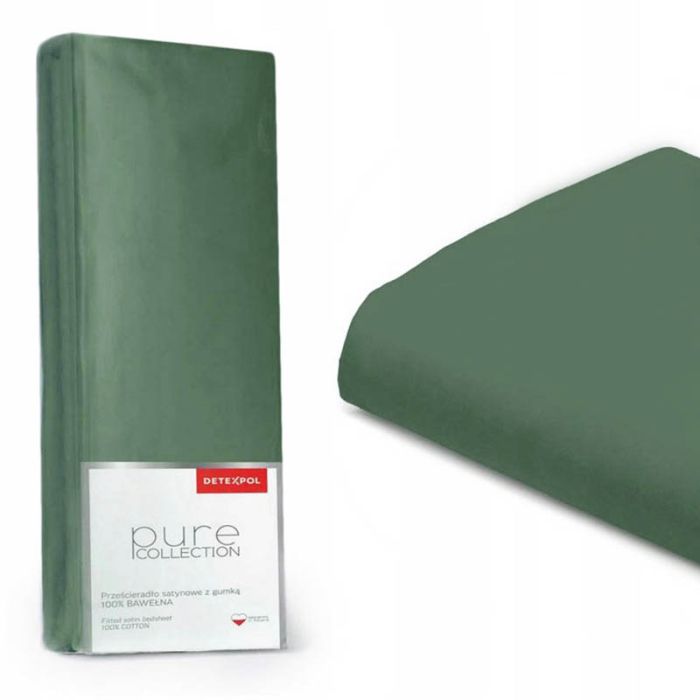 Pure Collection satīna palags ar gumiju GREEN, 160x200 cm||TavsSapnis