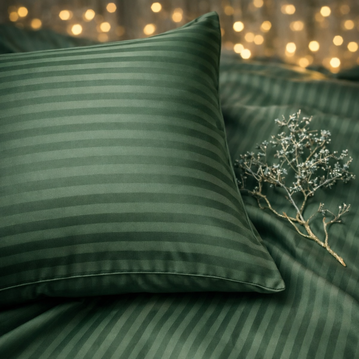 Svītraina satīna spilvendrāna ar rāvējslēdzēju Olive, 70x70 cm||TavsSapnis