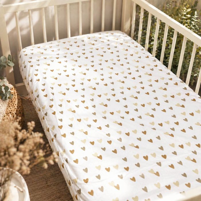 Kokvilnas palags ar gumiju Sirds deja, 60x120 cm||TavsSapnis