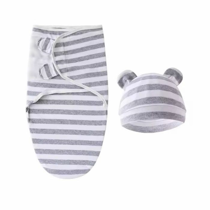 Trikotažas autiņbiksīšu kokons ar cepuri Grey Stripes, 48 cm||TavsSapnis