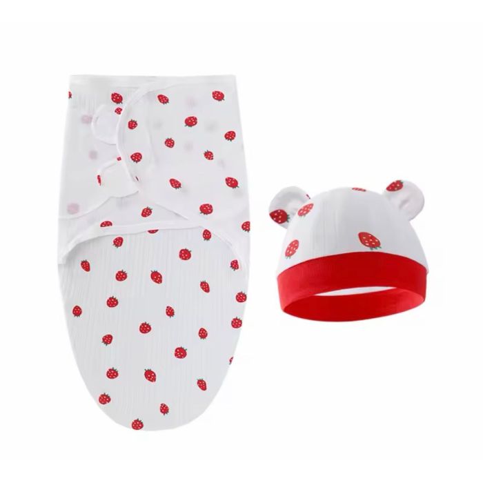Trikotažas autiņbiksīšu kokons ar cepuri Strawberry, 48 cm||TavsSapnis