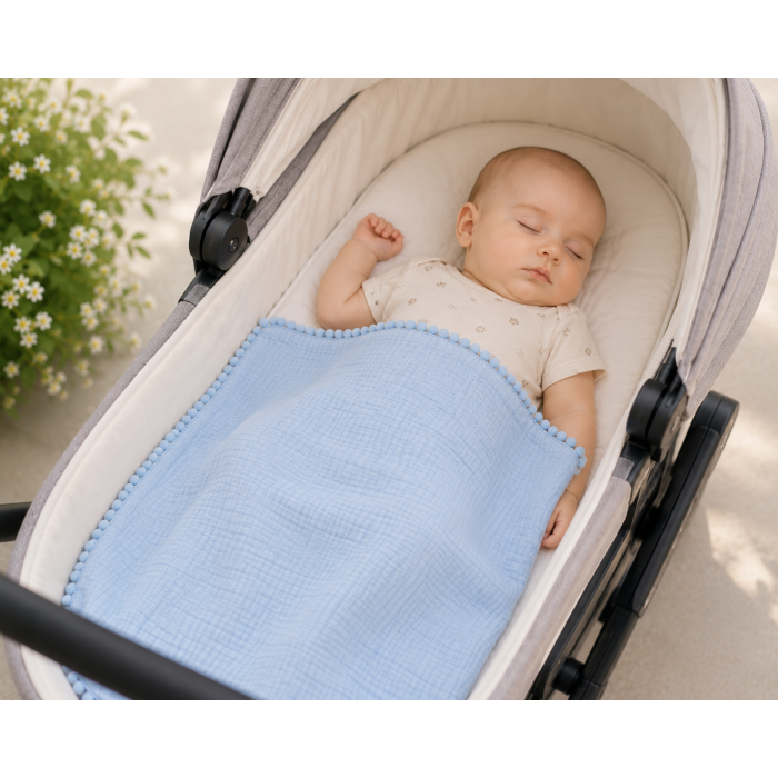 Muslin pleds Baby Blue, 65x80 cm||TavsSapnis