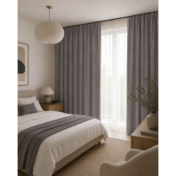 Nakts aizkaru audums Sakura Blackout Grey, augstums 300 cm||TavsSapnis